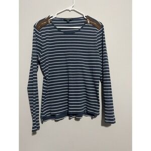 Lauren Ralph Lauren Women's XXL Blue Striped Shoulder Zipper Long Sleeve Shirt